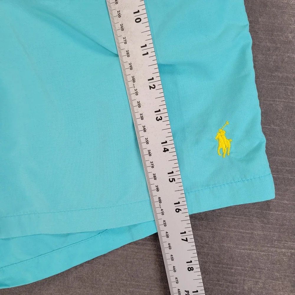 Polo Ralph Lauren Swim Trunks Teal Yellow Pony‎ Logo Men Large Elastic Waist